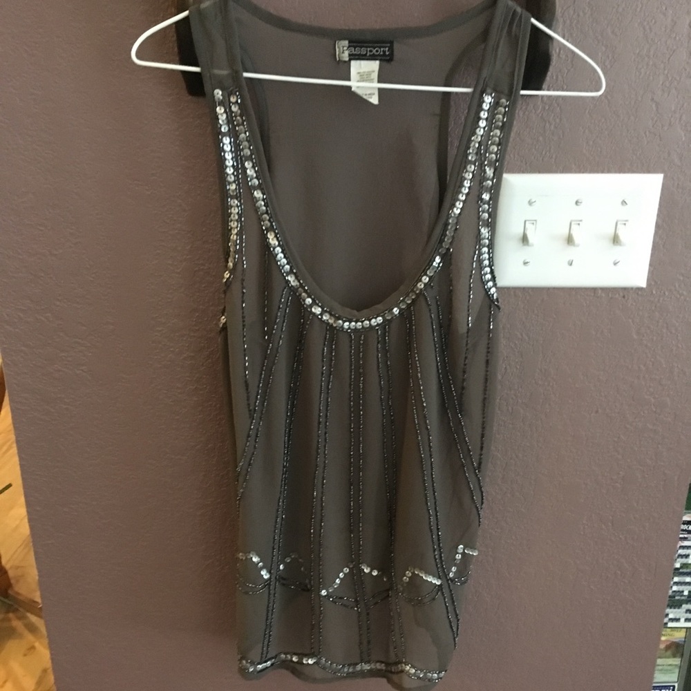 Dark tan/light brown sheer beaded tank